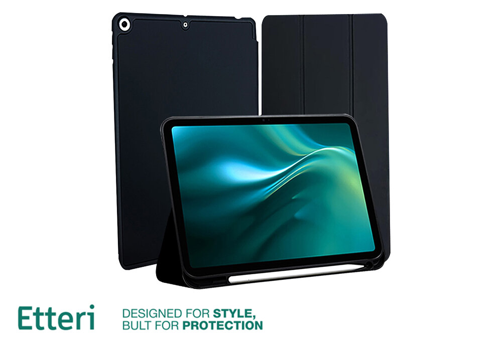 Etui ETTERI Tablet Case do Apple iPad 10.2- Czarny zginana okładka, trzystopniowa regulacja, stabilna podstawa, wygodna praca