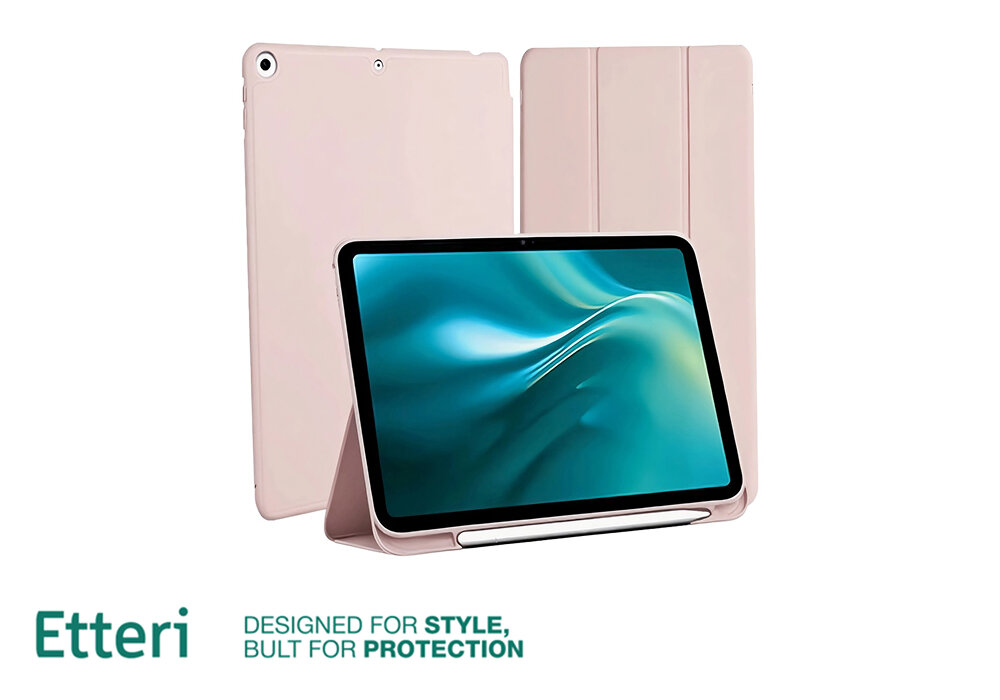 Etui ETTERI Tablet Case do Apple iPad 10.2- Jasnoróżowy zginana okładka, trzystopniowa regulacja, stabilna podstawa, wygodna praca