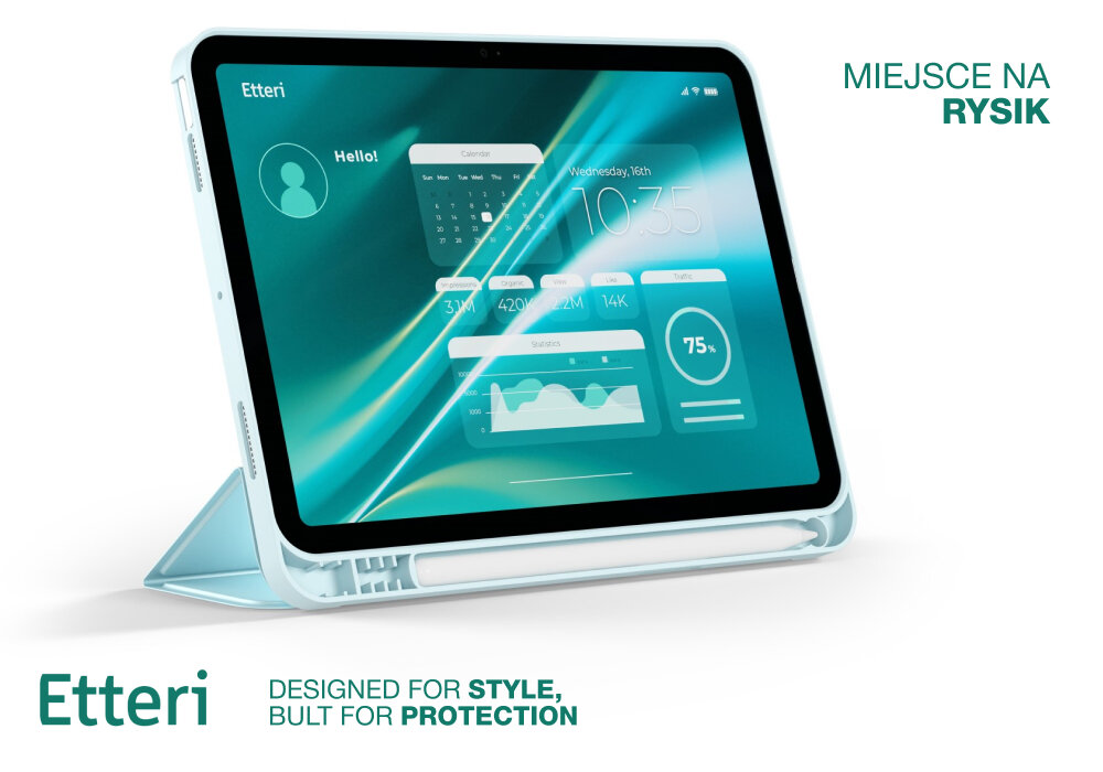 Etui ETTERI Tablet Case do Samsung Tab A9+ 2023 11- Ciemnoniebieski rysik, przydatne akcesorium, stablinie zamontowane, zawsze pod ręką