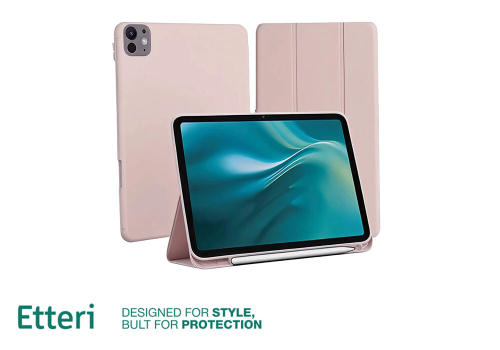 Etui ETTERI Tablet Case do Apple iPad Pro 2024 11- Jasnoróżowy zginana okładka, trzystopniowa regulacja, stabilna podstawa, wygodna praca