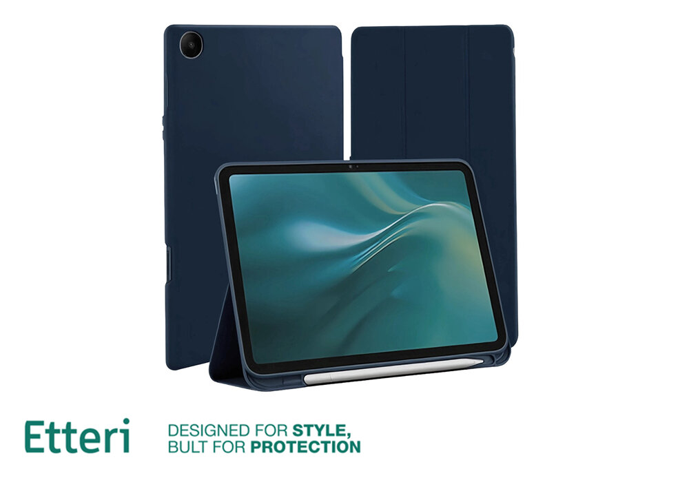 Etui ETTERI Tablet Case do Samsung Tab A9+ 2023 11- Ciemnoniebieski zginana okładka, trzystopniowa regulacja, stabilna podstawa, wygodna praca
