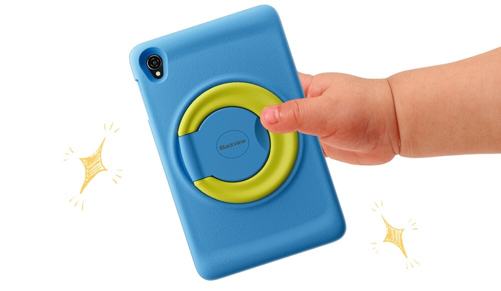 Tablet BLACKVIEW Tab A5 Kids w ręku dziecka grubość waga etui wymiary