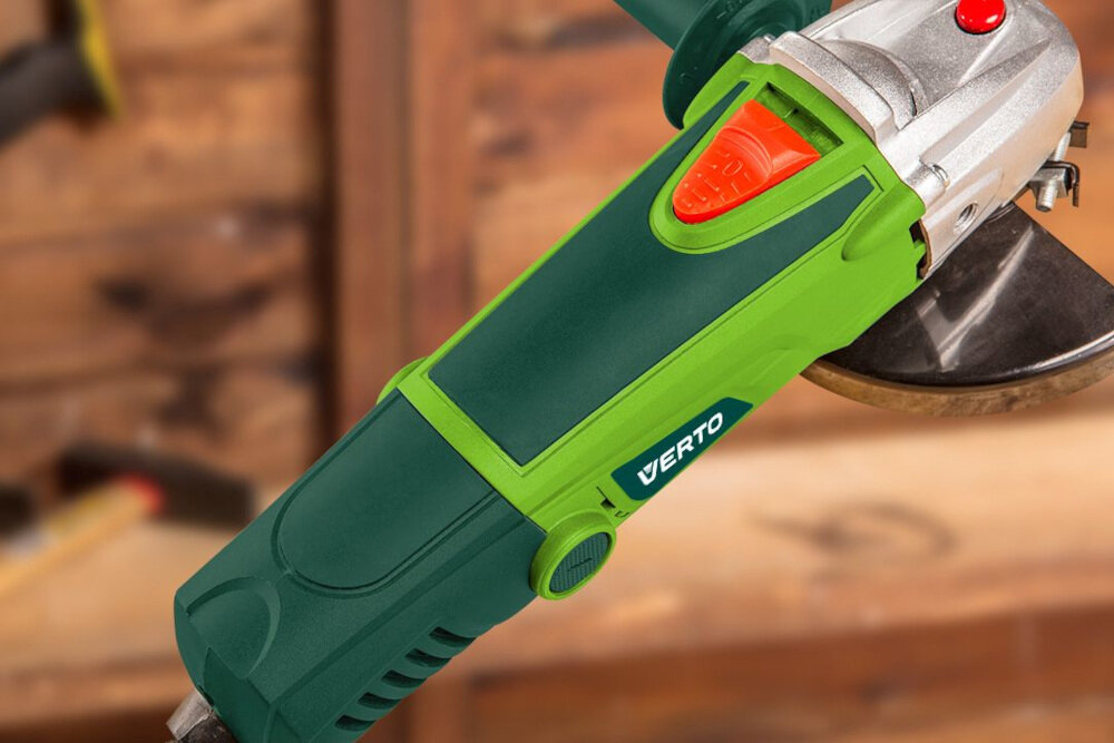 Szlifierka kątowa VERTO 51G075 solidny uchwyt kompaktowa ergonomiczna konstrukcja rękojeść powleczona antypoślizgowym materiałem