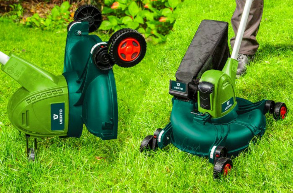 Podkaszarka elektryczna VERTO 52G548 koło do krawędzi pionowe przycinanie trawy długa żywotnośc niezawodnośc wydajność