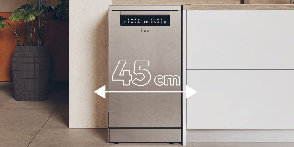 ZMYWARKA HAIER XF0C3TB0FX I-PRO SHINE SERIES 3, SLIM Kompaktowe urządzenie  wymiary wydajność 10 kompletów naczyń małe przestrzenie szerokość wysokość głębokość