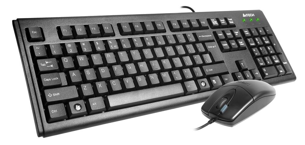 Zestaw A4TECH KM-72620D klawiatura mysz przewodowego interfejsu USB-A stabilne działanie bez opóźnień bez konieczności korzystania z baterii Kabel o długości 150 cm kompatybilny z gamą systemów operacyjnych Windows - zestaw na białym tle