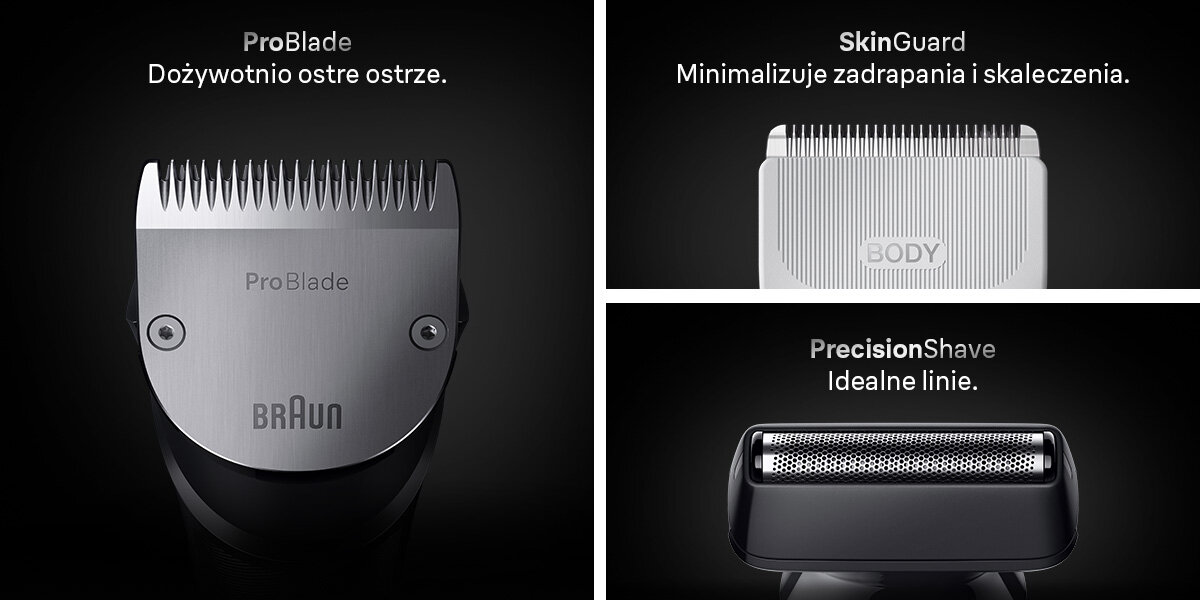 Trymer BRAUN Multigroom Seria 7 AIO7580 problade nietępiące się niezawodne ostrze skinguard minimalizuje zadrapania ia skaleczenia precision shave idealne linie