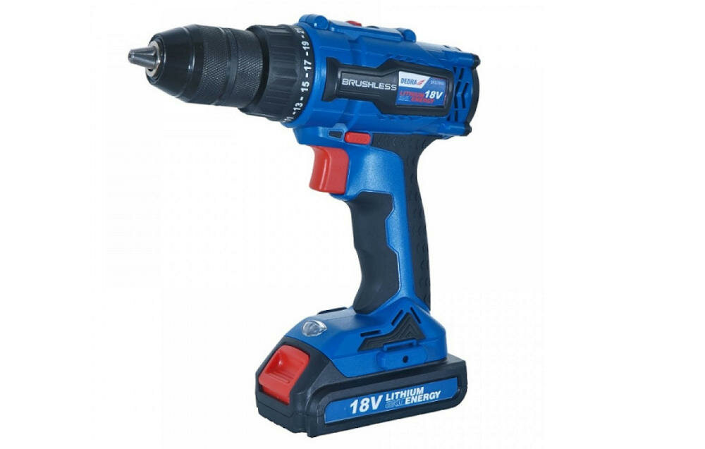 DEDRA-DED7885B wiertarka wkrętarka silnik bezszczotkowy akumulator szybka ładowarka moment obrotowy metalowy uchwyt dioda led nieduże wymiary rękojeść antypoślizgowa guma