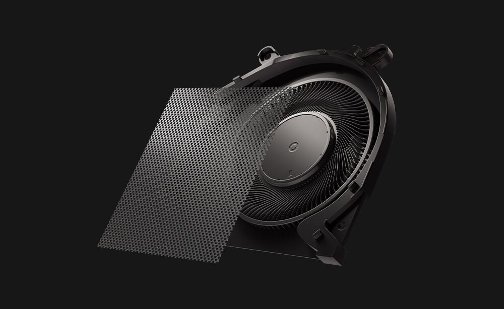  Wentylator chłodzenia laptopa ASUS ProArt P16 z widocznym filtrem przeciwkurzowym o siateczkowej strukturze na ciemnym tle - Filtr przeciwkurzowy 