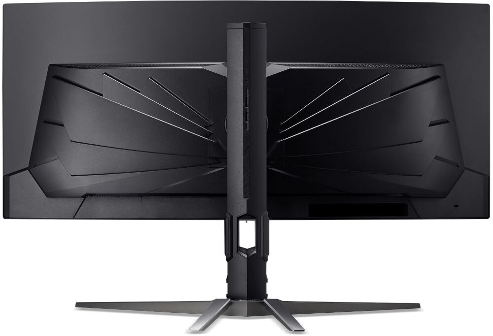 Monitor ACER Predator X34X5BMIIPHUZX 34 cale 3440x1440px OLED 240Hz 0.01 ms [PRT] Curved prezentacja monitora od tyłu na białym tle VESA 100 mm łatwe stabilne przymocowanie oszczędność miejsca uchwyt biurkowy VESA zwiększa powierzchnię roboczą dopasowanie ustawienia ekranu organizacja pracy