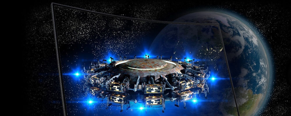 Monitor ACER Nitro ED270W0BMIIPX 27 cali 1920x1080px 240HZ 1 ms [VRB] Curved prezentacja zakrzywionego ekranu w tle kosmos i ziemia na ekranie kosmiczny statek krzywizna 1500R zakrzywiony ekran komfort oczu