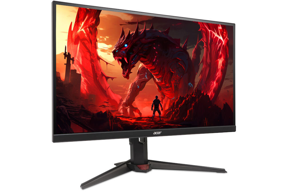 MONITOR LED ACER NITRO 27 XV270UP6BMIIPRX QHD IPS 144HZ prezentacja monitora od przodu na białym tle pod kątem wymiary komfort stabilność
