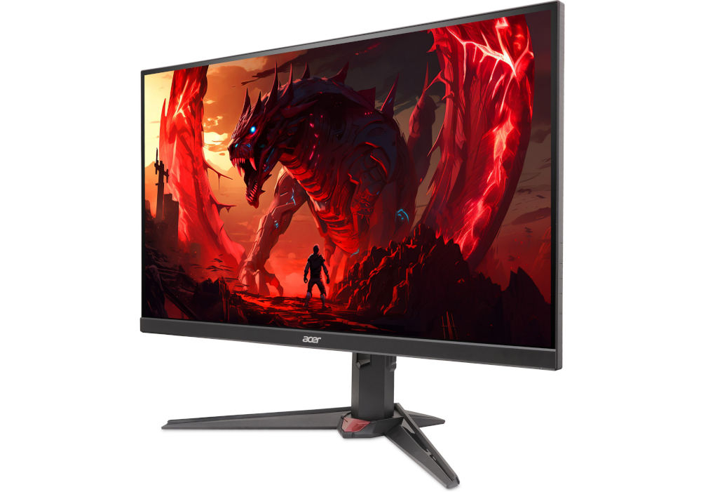 MONITOR LED ACER NITRO 27 XV270UP6BMIIPRX QHD IPS 144HZ prezentacja monitora od przodu pod kątem na białym tle ZeroFrame Pro cienkie ramki immersja panoramiczny pulpit wypełnienie niemal całego frontu