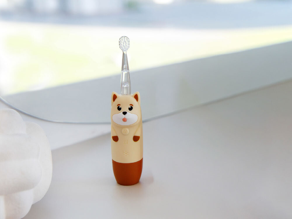 Szczoteczka soniczna brązowy piesek Wbudowany timer 2-minutowy timer z 30-sekundowymi przerwami  na jednej baterii AAA do 3 miesięcy pracy wodoodporności IPX7