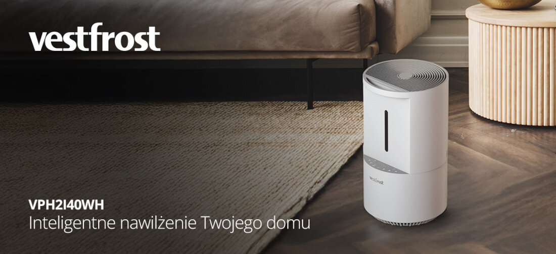Nawilżacz ewaporacyjny VESTFROST VPH2I40WH wygląd prezentacja wizualizacja design nawilżenie Twojego domu