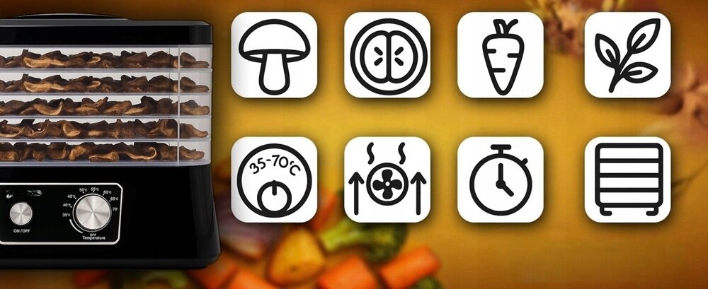 Suszarka do grzybów EXTRALINK Home Czarny zdrowe przekąski, bez konserwantów, suszenie skłądników