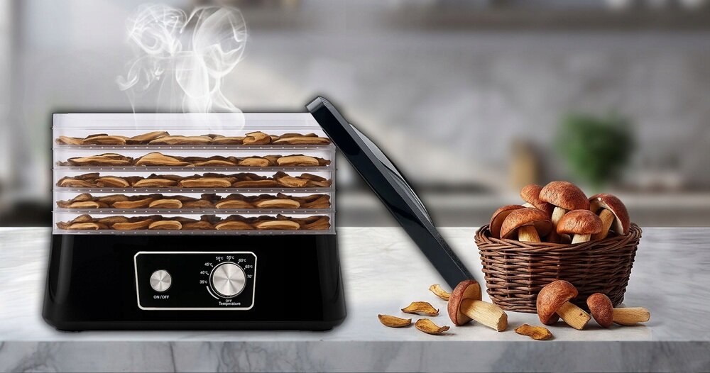 Suszarka do grzybów EXTRALINK Home Czarny mocny silnik, sprawne i równomierne suszenie, system cyrkulacji powietrza, równomierne rozprowadzenie ciepła