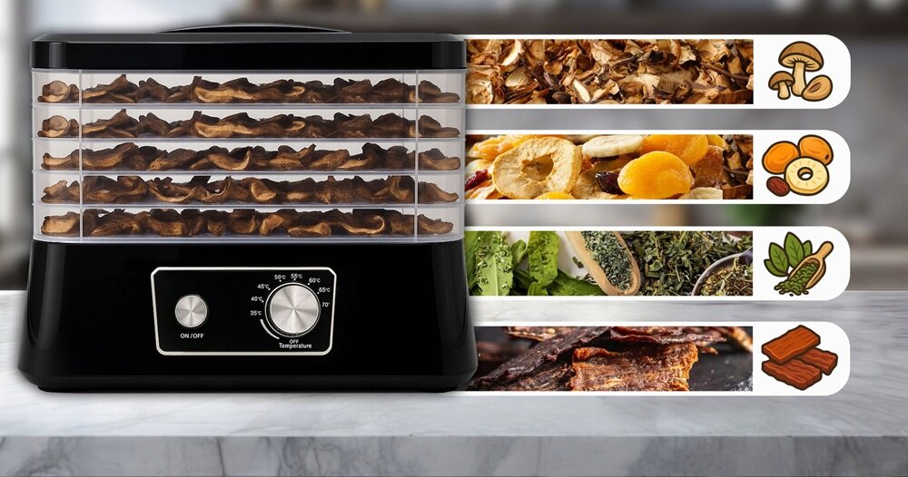 Suszarka do grzybów EXTRALINK Home Czarny szeroki zakres temperatur, dopasowane do rodzaju żywności, zachowanie smaku i struktury
