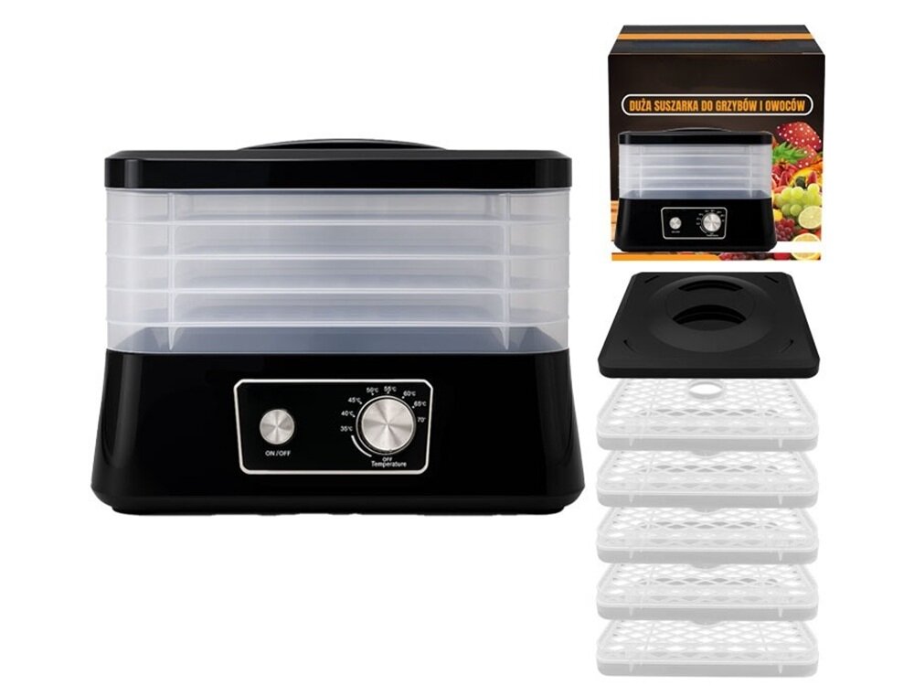 Suszarka do grzybów EXTRALINK Home Czarny kompaktowa obudowa, mieści się w każdej kuchni, wygodne rozwiązanie, naturalne przechowywanie produktów