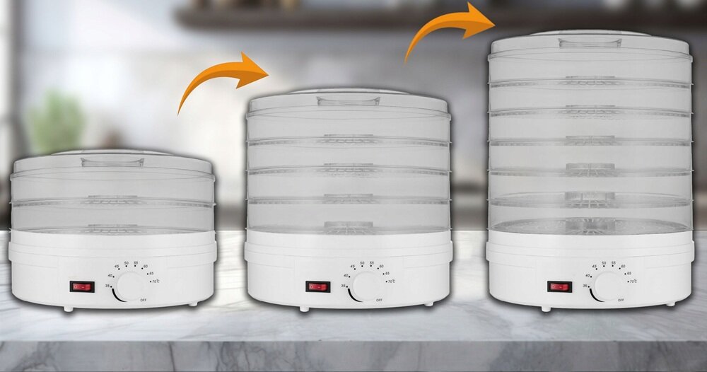 Suszarka do grzybów EXTRALINK Home + 6 Sit Biały mozliwość użycia dowolnej ilości sit, dopasowana do sezonu, praktyczne rozwiązanie