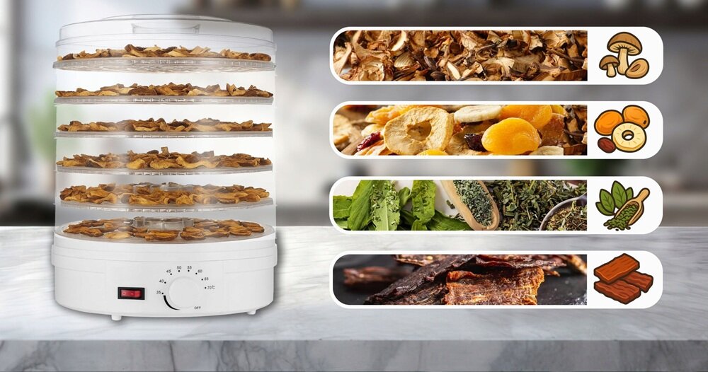 Suszarka do grzybów EXTRALINK Home + 6 Sit Biały ciche działanie, stabilna praca, wygodne rozwiązanie