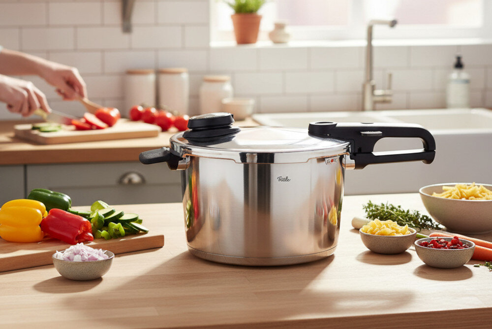 Szybkowar FISSLER Vitavit Premium 622-812-08-070/0 zdjęcie lifestyle Cztery poziomy gotowania kontrola proces potrawy witaminy