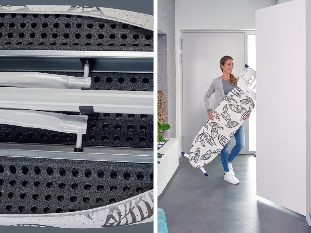 Deska do prasowania LEIFHEIT AirSteam Premium L 130 x 38 cm Stabilność, która daje spokój Lekka konstrukcja z ultralekkiego tworzywa sztucznego łatwość przenoszenia stabilny stelaż z rurkami o średnicy 35 mm blokada transportowa ochrona atwa do przechowywania