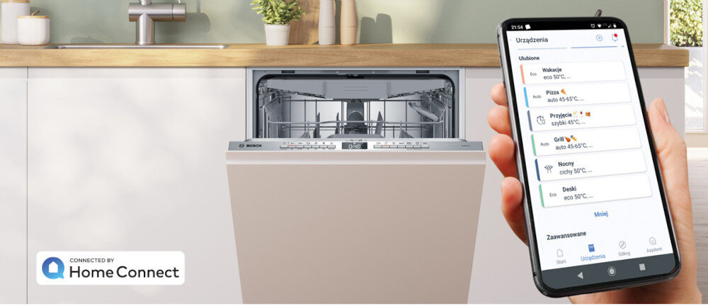 Zmywarka BOSCH SMV4HVX15E wizualizacja smartfon aplikacja programy funkcje zmywarka front SpeedPerfect Plus skrócenie czasu mycia szybsze krótsze mycie oszczędne zmywanie