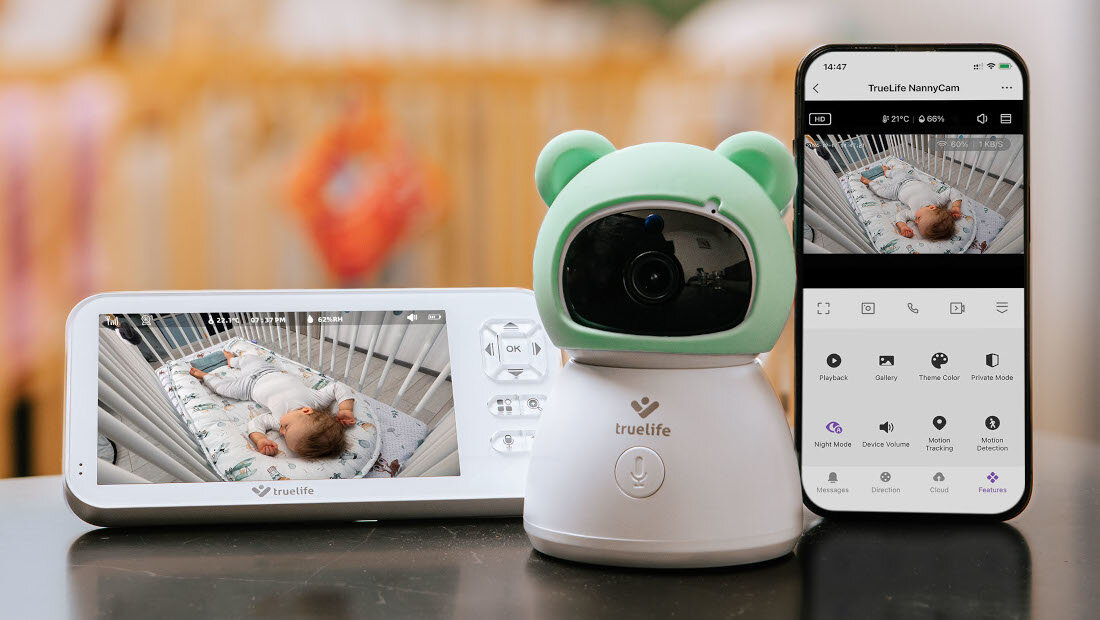 Niania elektroniczna TRUELIFE NannyCam R6 Dual Smart Zawsze pod ręką  aplikację mobilną TrueLife Smart jednostkę rodzicielską z 5-calowym ekranem LCD działa bez Wi-Fi kontrola