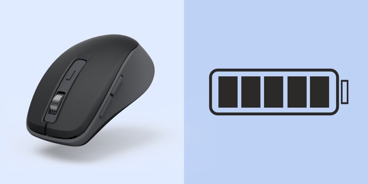 HAMA WM-450 dwoma bateriami AAA 98 x 68 x 17 mm lekka konstrukcja 6 miesięcy automatyczny tryb uśpienia - mysz pod kątem i grafika baterii