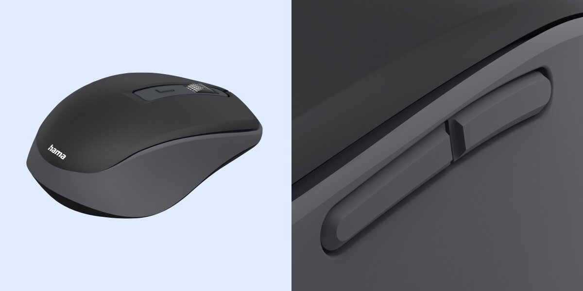 HAMA WM-450 2,4 GHz Bluetooth 5.2 1 kanał radiowy i 2 kanały Bluetooth trzema urządzeniami jednocześnie 10 metrów - zbliżenie na boczne klawisze myszy