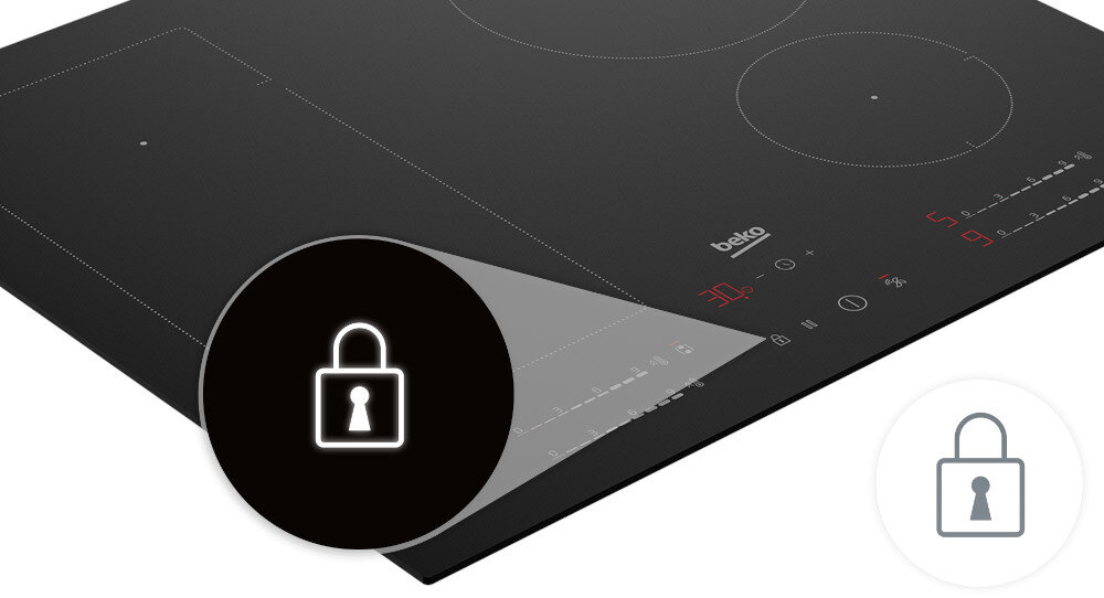 Płyta indukcyjna BEKO HII74700SUF Display Lock blokada ochrona zabezpieczenie dzieci panel