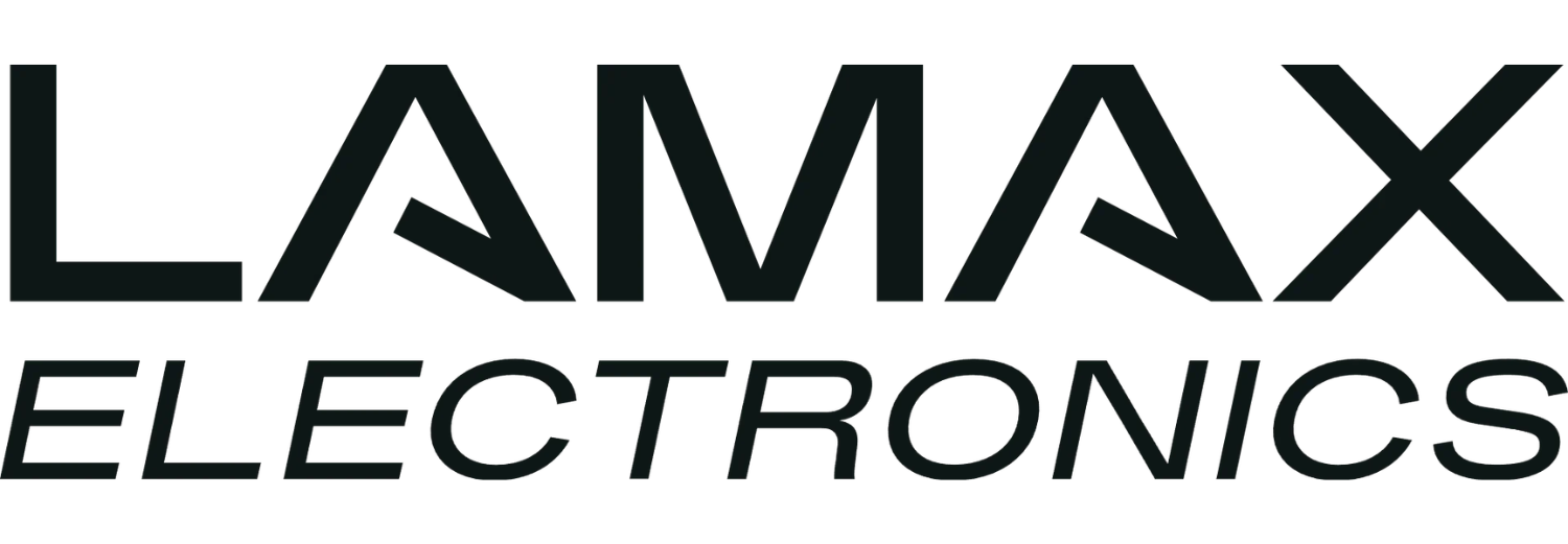 Logo z napisem \'LAMAX ELECTRONICS\' w czarnym kolorze na białym tle.