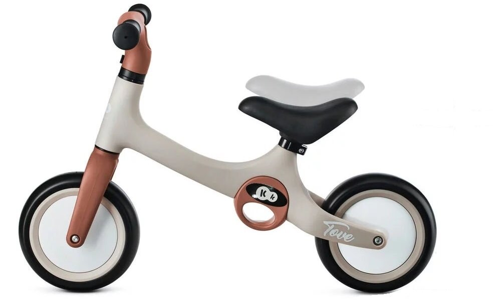Rowerek biegowy KINDERKRAFT Tove Beżowy białe tło beżowy rowerek wymiary pokazana regulacja siodełka regulowane siodełko od 30 do 35 cm dopasowanie wysokości do wzrostu malucha wierny towarzysz dziecięcych przygód inteligentne ekonomiczne rozwiązanie