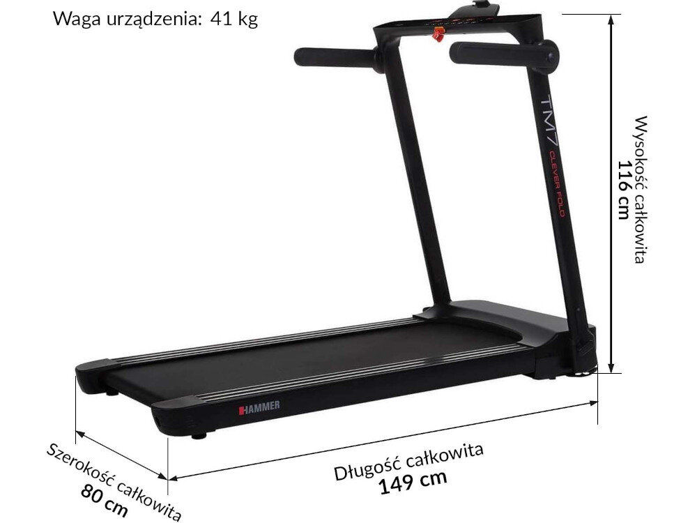 Bieznia elektryczna HAMMER CleverFold TM7 zawartosc opakowania wymiary