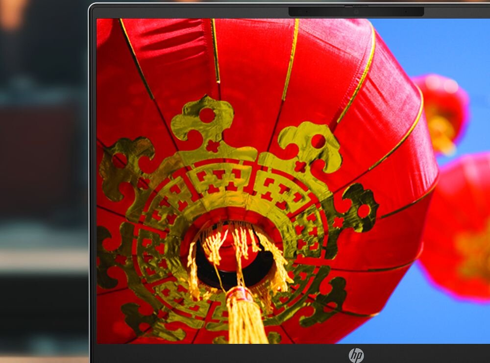 Ekran IPS 2K laptopa HP OmniBook 5 16-BC1 wyświetlający kolorowy kwiat z czerwonymi i fioletowymi płatkami - Wyświetlacz 16 cali 2K IPS, anti-glare, Low Blue Light