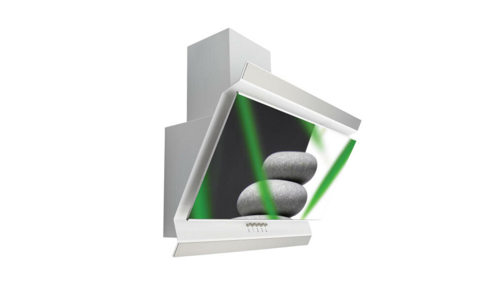 VDB-DECO-60-STONE okap kominowy przyścienny natura skośna budowa lakierowana stal hartowane szkło wykończenie lustrzane wyciąg pochłaniacz filtry węglowe aluminiowe