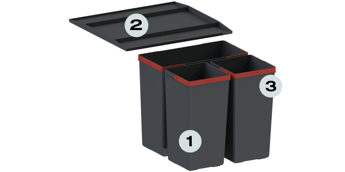 Sortownik odpadów FRANKE Easysort 450-2-0121.0494.182 2x14.5L Duża pojemność wymiary długość szerokość głębokość dwa pojemniki system segregacji potrzeby porządek wygoda komfort