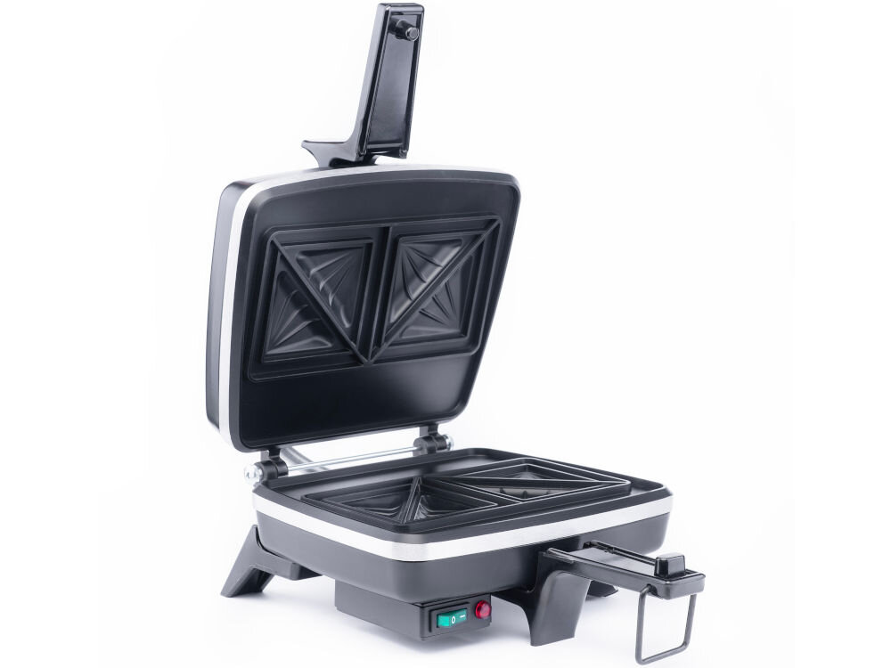 Opiekacz do kanapek DEZAL Mini Czarny płyty grzewcze rurkowy element grzejny równomierne rozprowadzenie ciepła po całej powierzchni fabrycznie ustawiony ogranicznik temperatury utrzymanie stałej temperatury precyzyjne wypieki temperatura robocza płyt grzewczych 200-205 stopni idealne warunki do pieczenia płyta dolna specjalny ogranicznik bezpieczne bezproblemowe użytkowanie