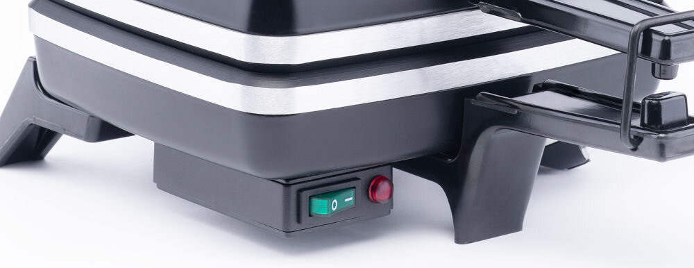 Opiekacz do kanapek DEZAL Mini Czarny metalowa pokrywa malowana proszkowo kilka wersji kolorystycznych łatwe dopasowanie dwie lampki kontrolne ułatwienie korzystania zielona lampka podłączenie opiekacza do sieci elektrycznej funkcja wyłącznika czerwona lampka płyta osiągnęła temperaturę roboczą gotowość do pieczenia