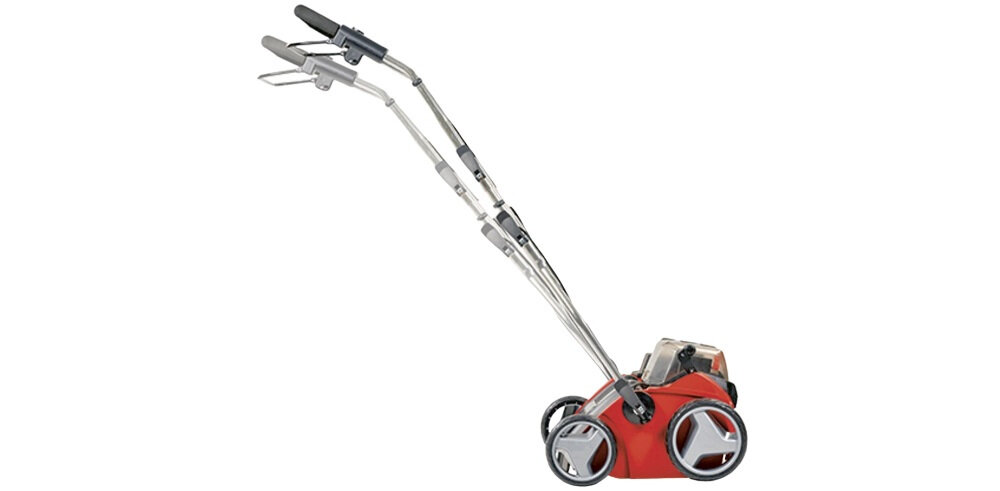 Wertykulator elektryczny EINHELL GE-SC 35-1 wytrzymałość skuteczność wygoda użytkowania bęben wertykulacyjny z 16 ostrzami napowietrza rozluźnia podłoże szerokość robocza do 35 cm