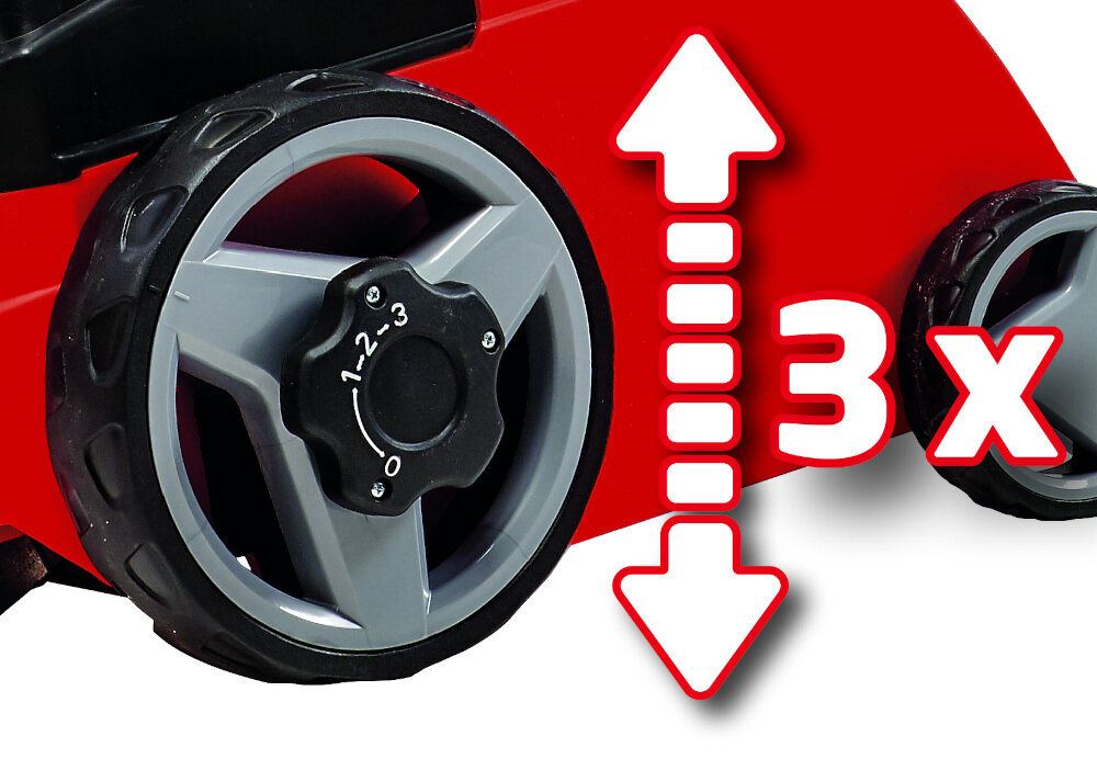 Wertykulator elektryczny EINHELL GE-SC 35-1 obudowa mocna wykonana z wysokiej jakości tworzywa sztucznego odporne na uszkodzenia mechaniczne i warunki atmosferyczne uchwyt składany regulowany szerokie koła
