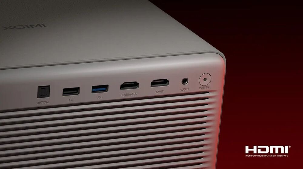 Projektor XGIMI Horizon 20 Pro porty HDMI eARC USB 3.0 USB 2.0 wyjście audio optyczne jack, kadr na złącza