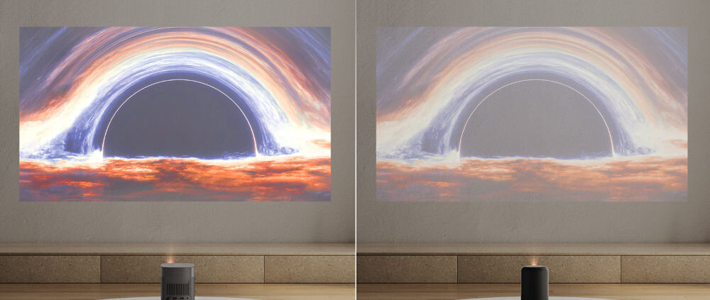 Projektor XGIMI Mogo 2 Pro kolory D65 DCI-P3 kinowe wrażenia zintegrowane głośniki, projektor wyświetlający obraz w jasnym pomieszczeniu