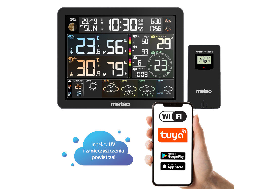 Stacja pogody METEO SP400 Zdalny odczyt pomiarów kontrola aplikacja TUYA monitorowanie warunki