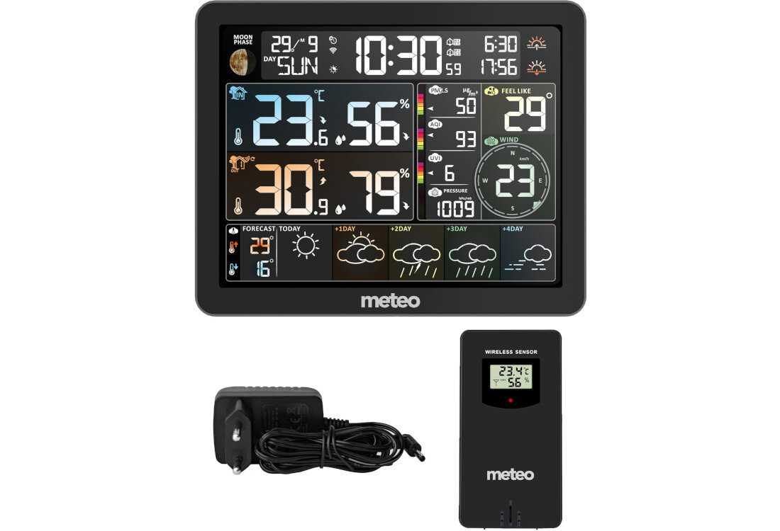 Stacja pogody METEO SP400 Alarm z funkcją drzemki zegar z datownikiem wymiary zasilanie