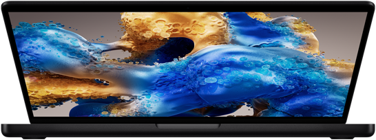 Lekko otwarty MacBook Pro z ekranem tętniącym kolorami