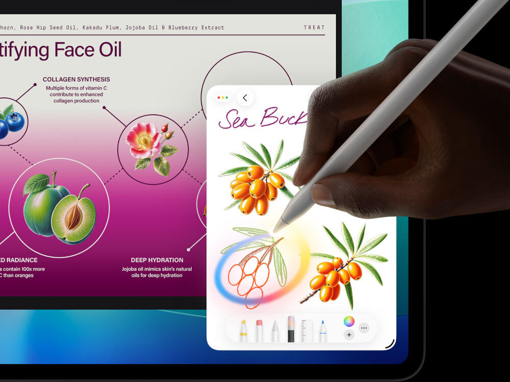 Tablet APPLE iPad Pro osoba z apple pencil w dłoni edytująca grafikę na ekranie