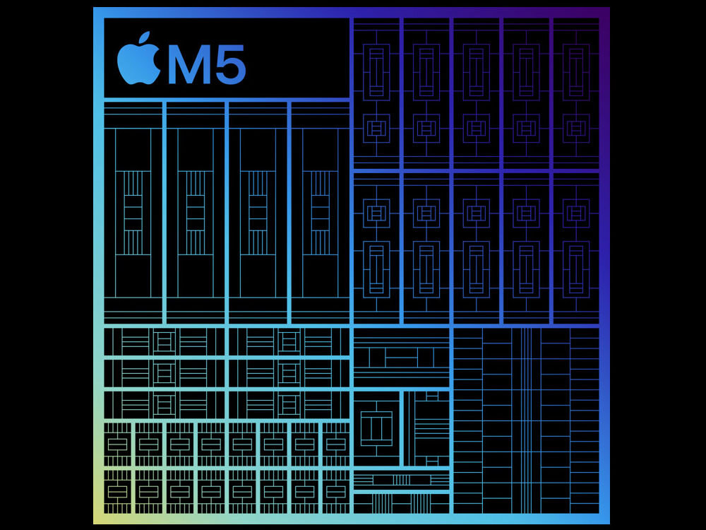 Tablet APPLE iPad Pro wizualizacja grafikaczna chipu m5 w czarno niebieskiej kolorystyce
