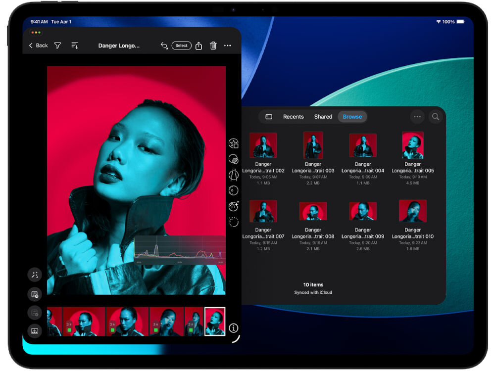 Tablet APPLE iPad Pro kilka okien otwartych na ekranie zdjęcia profesjonalna fotografia